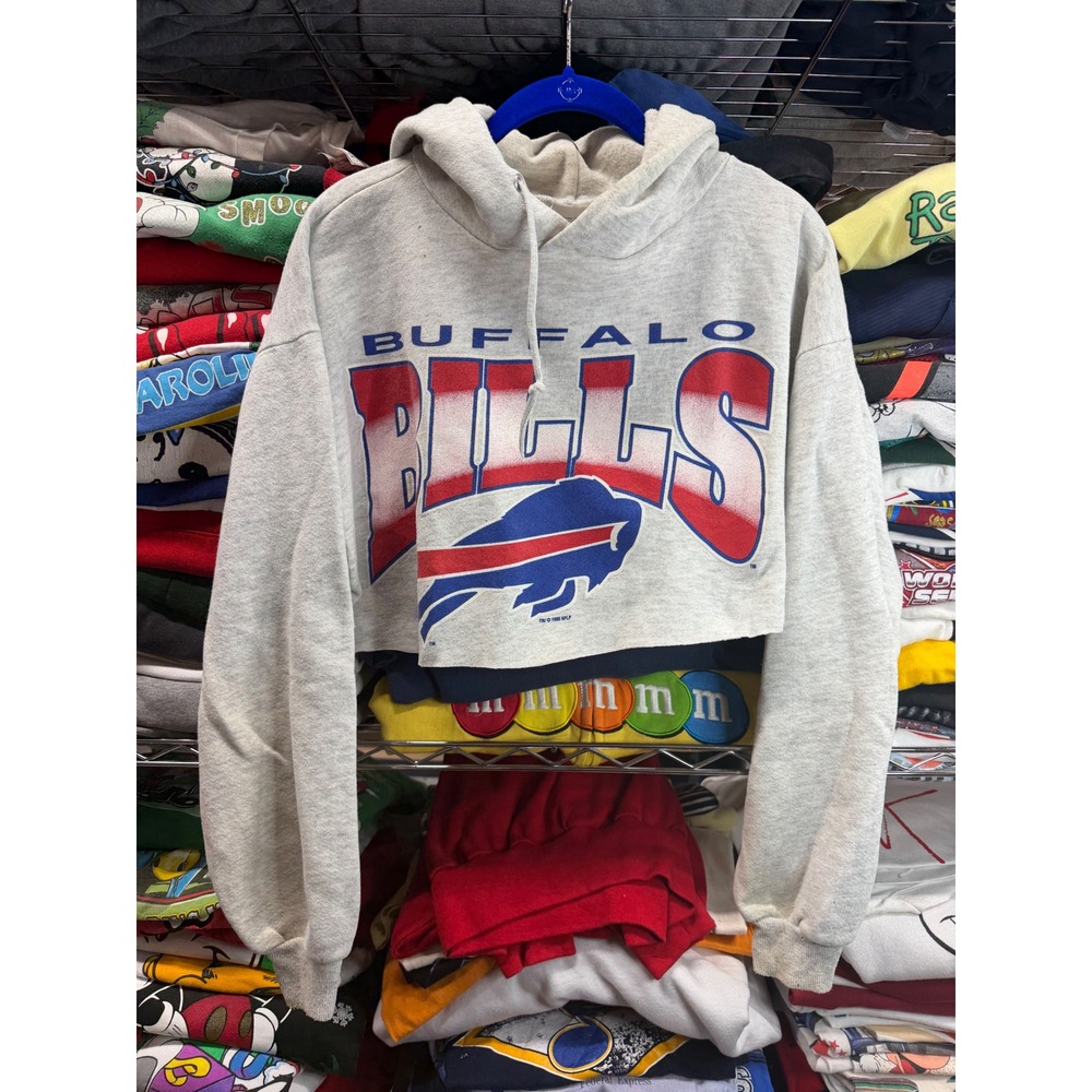 Vintage 1995 Buffalo Bills Cropped Hoodie Sportswear Gray Womens Large 23x14